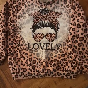 SHEIN Pink Leopard Print "LOVELY" Kids Sweatshirt